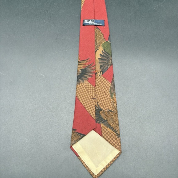 Polo Ralph Lauren Mallard Duck Flying Novelty Tie Red Houndstooth Handmade USA - Picture 8 of 15